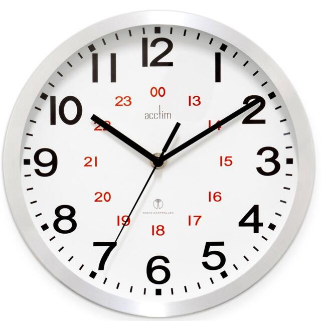 Acctim Century Wall Clock Radio Controlled Brushed Aluminium 12/24 Hour Dial Energy Efficient 25cm