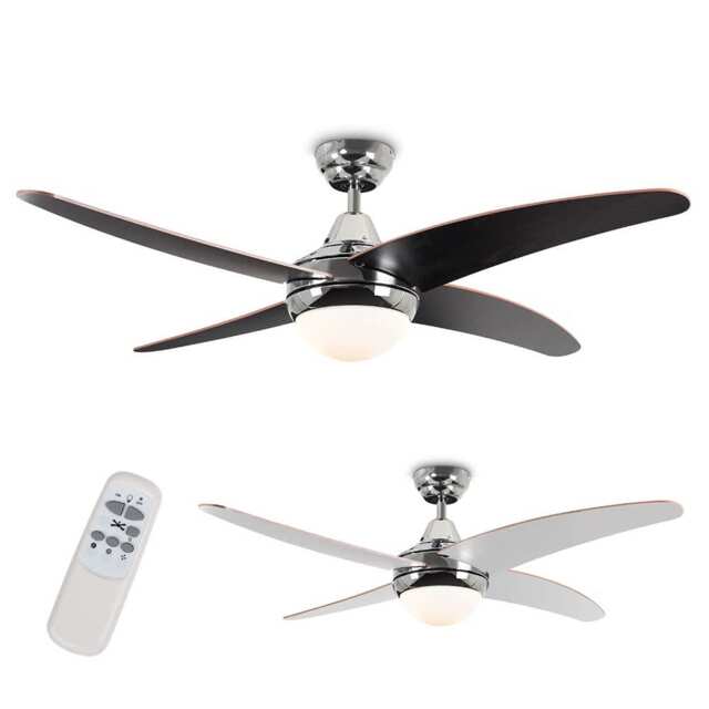 ValueLights Apache Chrome and Wood 48 Inch Ceiling Fan & Remote Silver