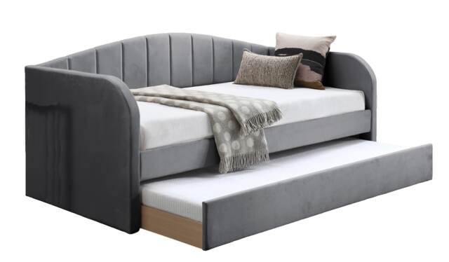 Grey Day Bed,Sofabed,Guest Trundle Fabric Upholstered Velour, Bed Frame Grey Single