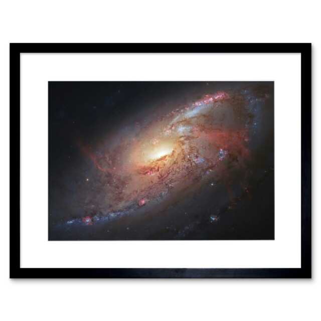"Hubble Space Galaxy M106 Hybrid Photo Of Spiral NGC 4258 9x7"" Black Framed Wall Art Print"