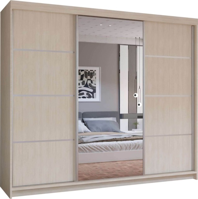 Primo 250cm 3 Door Sliding Mirror Wardrobe Available in White, Oak Sonoma, Cashmere & Artisan Copper 1