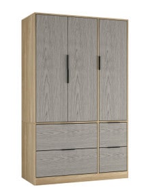 FUJI 3 Door 4 Drawer Wardrobe Brown Oak & Cedar Grey 117 x 55 x 8.5 1