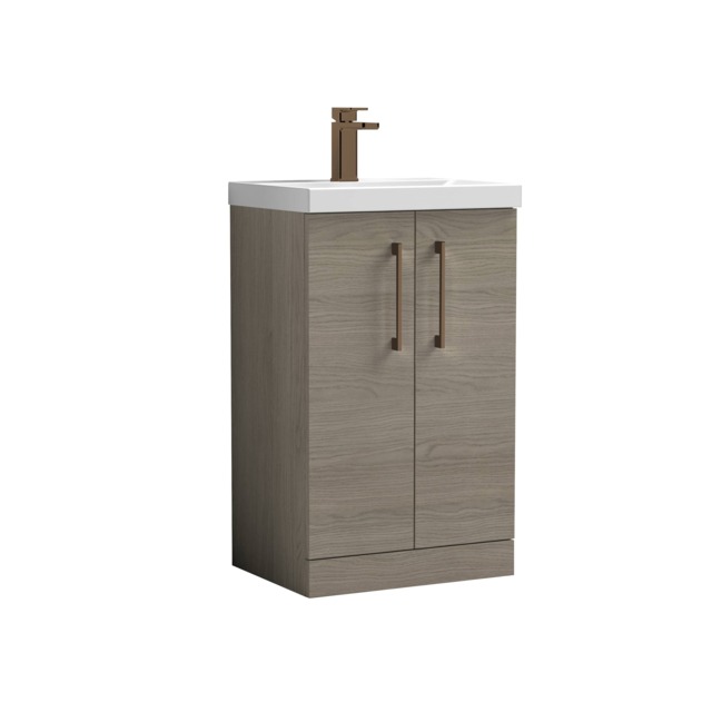 Balterley Level Modern Bathroom 2 Soft Close Door & Mid-Edge Vanity Unit Basin, with D Shape Handle Brown 840 x 510 x 390mm