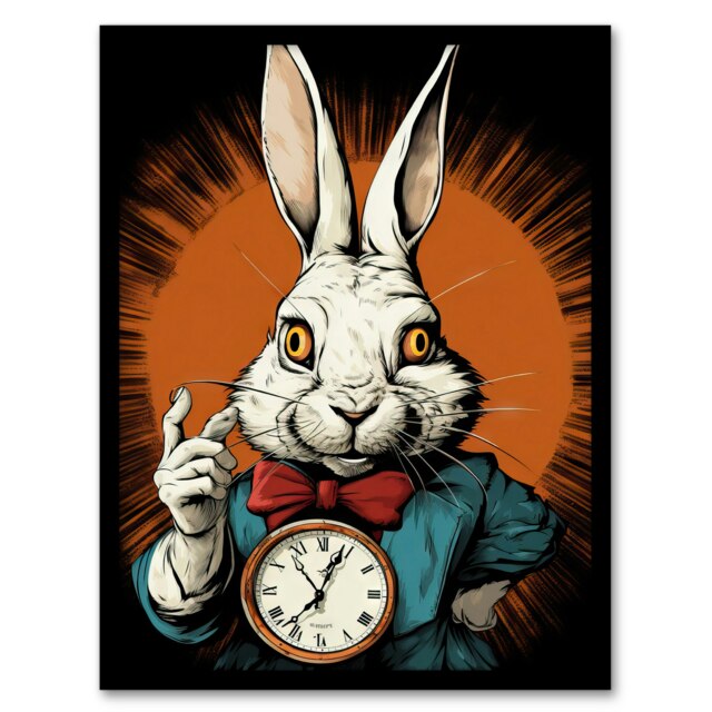 Alice Wonderland Time White Rabbit Kids Bedroom Black Framed Wall Art Print A4