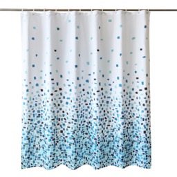 Mosaic Blue Polyester Shower Curtain with 12 Hooks - 180x200cm