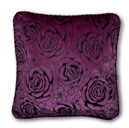 Flock Rose Cushion - 43cm x 43cm Purple Aubergine