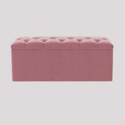 90cm Luna Chesterfield Ottoman Storage Box - Pink Plush Velvet Upholstered Blanket Box