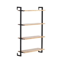 MH London Phantom 4 Tier Wall Mounted Shelf, Solid Wood & Metal Floating Bookcase