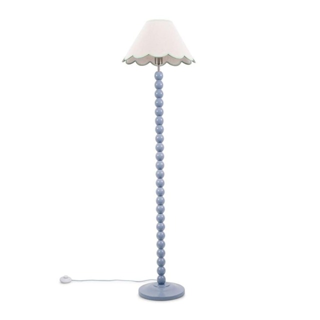 ValueLights Bobbles Powder Blue Floor Lamp Green Trim Scallop Shade and Bulb