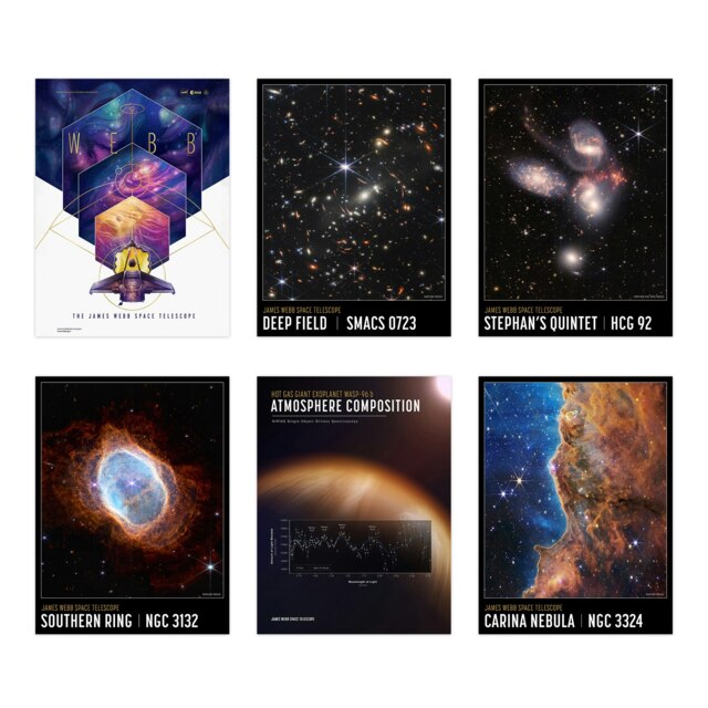 Pack of 6 NASA James Webb Outer Space Telescope Astronomy Wall Art Posters 12x16 Inch