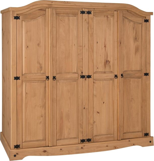 Mercers Furniture Corona 4 Door Arch Top Wardrobe Large Robe Solid Wood Pine Wooden Bedroom Rustic Mexican styling