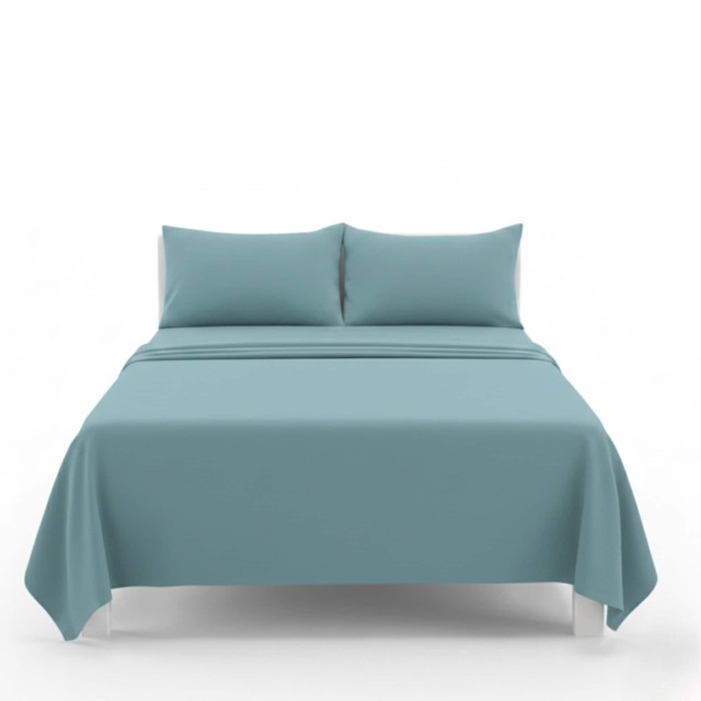Easy Care Flat Bed Sheet Polycotton Durable Low Maintenance Bedding Blue Duck Egg Blue