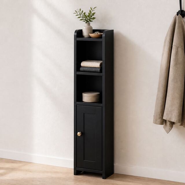 Levede Bathroom Cabinet Slim Corner Storage Adjustable Shelves PB MDF Black