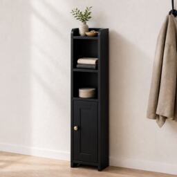 Levede Bathroom Cabinet Slim Corner Storage Adjustable Shelves PB MDF Black