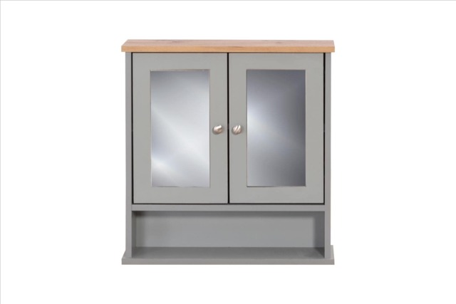 Mirrored Bathroom Cabinet Grey & Oak