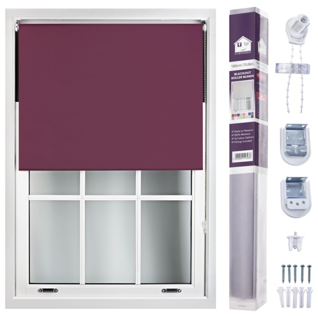FURNISHED Made to Measure Blackout Blinds Easy Fit UV Protection Insulated Window Shade (W)180cm x (L)210cm Purple Aubergine (W) 180cm x (L) 210cm