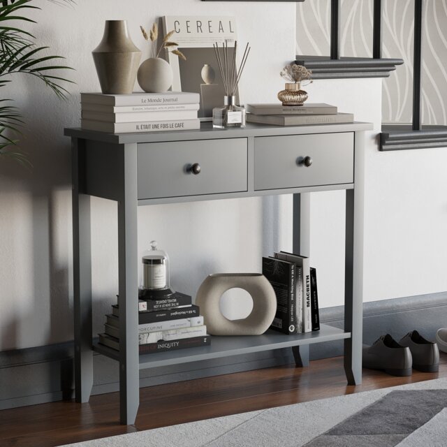 Vida Designs Windsor 2 Drawer Console Table With Shelf, Grey