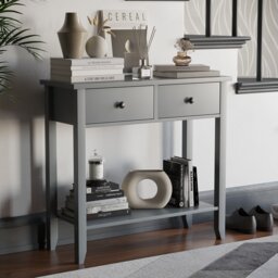 Vida Designs Windsor 2 Drawer Console Table With Shelf, Grey