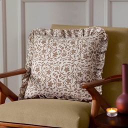 Seventy Three Linen Filigree Floral Ruffle Cushion
