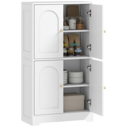 HOMCOM 110cm Kitchen Cupboard, Freestanding Kitchen Storage Cabinet with 4 Arched Doors and 2 Adjustable Shelves, Modern Pantry Cupboard for Dining Room, White White White