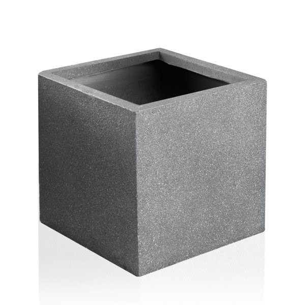 Primrose 30cm Terracotta Style Fibrecotta Kadamus Cube Planter in Dark Grey Meteor Texture