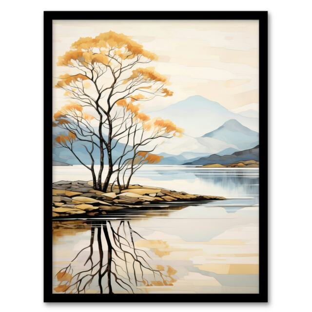 Loch Lomond Reflections Scotland Ben Calm Black Framed Wall Art Print A4