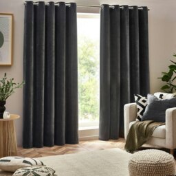 Yard Heavy Chenille Velvet Charcoal Eyelet Curtains (W)229cm x (D)229cm Multi