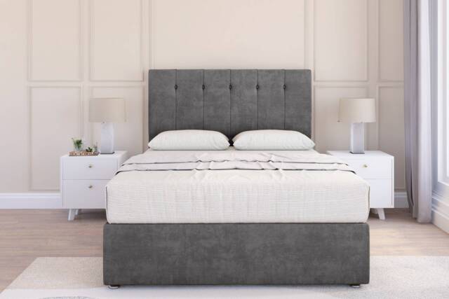 Sloomy Highbury Steel Plush Divan Bed Base 4 Drawers With 54 Inch Floor Standing Headboard Grey Steel Small Double 1
