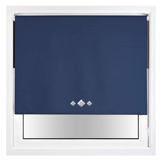 Blackout Roller Blind Diamond Eyelet Metal Fittings Blue Navy