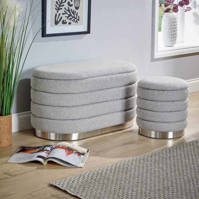 Set 2 Storage Ottoman Boucle Teddy Fur Footstool Bedroom Bench Storage Grey Grey