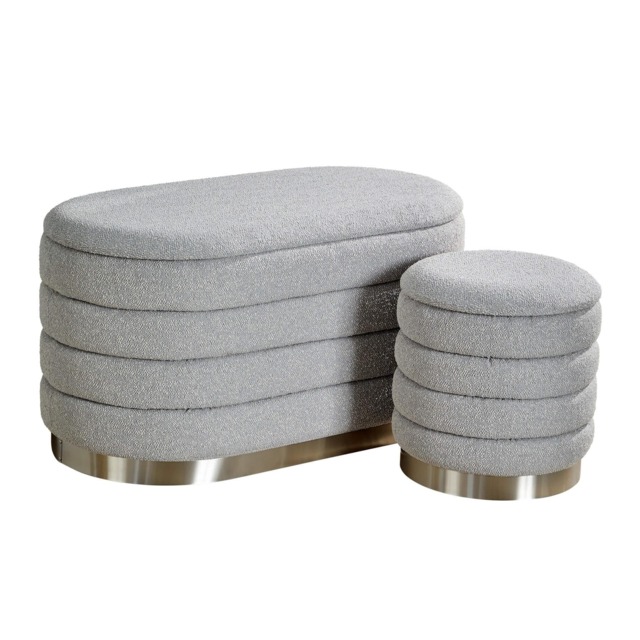 Set 2 Storage Ottoman Boucle Teddy Fur Footstool Bedroom Bench Storage Grey Grey