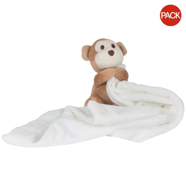 Mumbles Baby Boys/Girls Plush Monkey Comforter Blanket (Pack of 2) - Cream/Brown - One Size