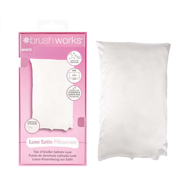 Brushworks Luxe Satin Pillowcase White 50cm x 75cm White White Standard