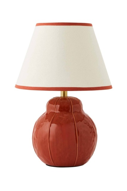 ValueLights Gourdette Burnt Orange Glazed Table Lamp Taper Trim Shade Orange