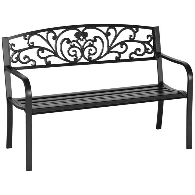 Outsunny Metal Garden Bench 2 Seater Porch Patio Park Chair Seat Outdoor Relax Black Black