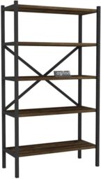 5-Shelf Wood Bookcase Unit With Metal Frame Home Decor Storage and Shelving Multi Burnt Oak 1