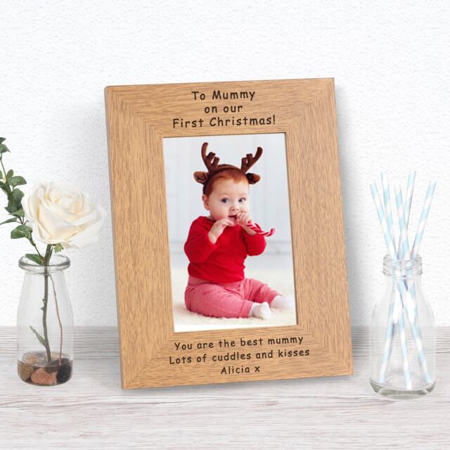 Personalised To Mummy on our First Christmas Wood Picture Frame 6x4