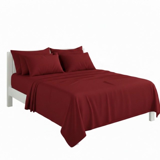 Plain Poly Cotton Easy Care Fitted Flat Sheet Matching Pillowcases Set Red Super King
