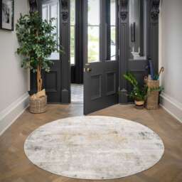 KUKOON Soft Grey Gold Abstract Circle Rug - Moonshine 190cm x 190cm