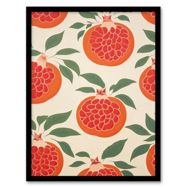 Sliced Pomegranates Kitchen Orange Pink Home Decor Black Framed Wall Art Print A4