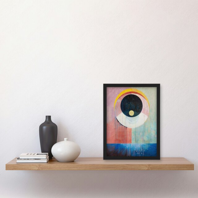 Abstract Circle Eye Dripping Modern Living Room Black Framed Wall Art Print A4