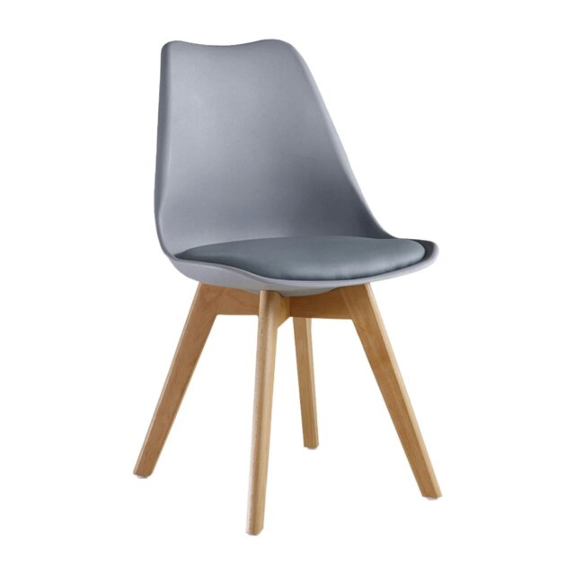 Single Scandinavian Dining Chair with Leather Cushions Solid Wood Legs Grey
