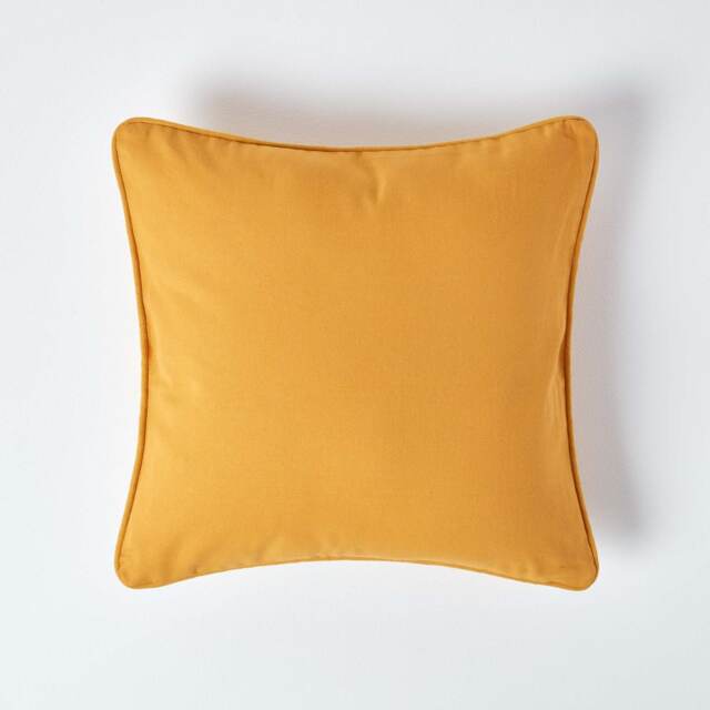 Homescapes Cotton Plain Mustard Yellow Cushion Cover - 30 x 30 cm Yellow Mustard Yellow 1