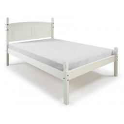 "Mercers Furniture Corona White 4'6"" Double Low End Bed Frame Solid Wood Pine Wooden Bedroom 4ft6 with Mexican Styling"
