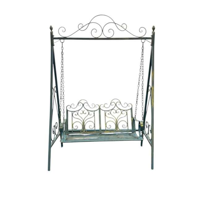 Garden Swing Bench - Metal - L147 x W90 x H215 cm - Blue/Gold