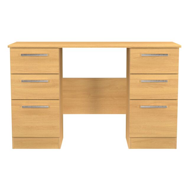 Windsor 6 Drawer Kneehole Desk in Modern Oak (Ready Assembled) Brown Modern Oak