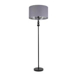 ValueLights Marissa Grey Chrome Shade with Black Stacked Ball Floor Lamp