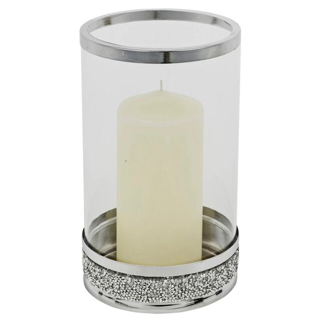 21cm Hestia Clear Glass Candle Tealight Pillar Holder Diamante Base Home Decor Clear Set of 1