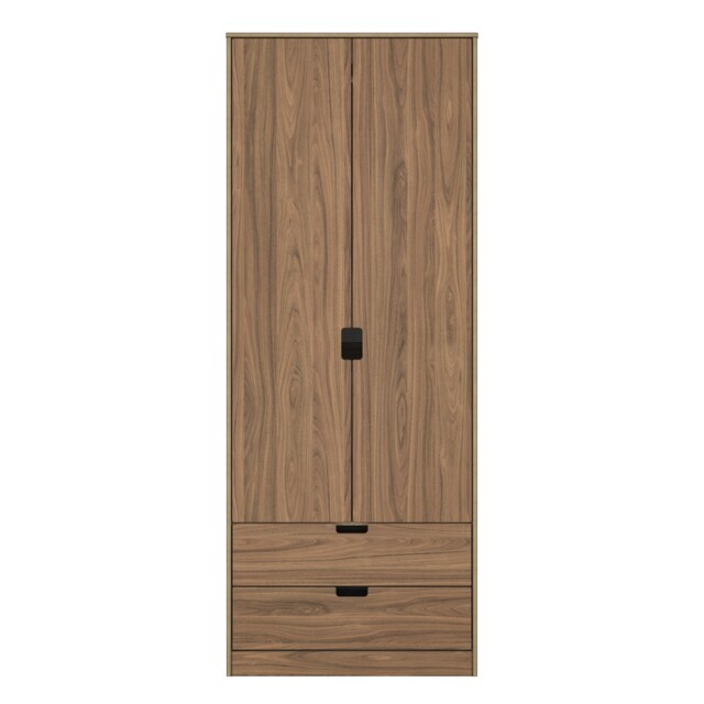 Taiwan Tall 2 Drawer Double Wardrobe in Carini Walnut (Ready Assembled) Brown Carini Walnut