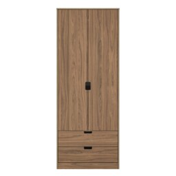Taiwan Tall 2 Drawer Double Wardrobe in Carini Walnut (Ready Assembled) Brown Carini Walnut